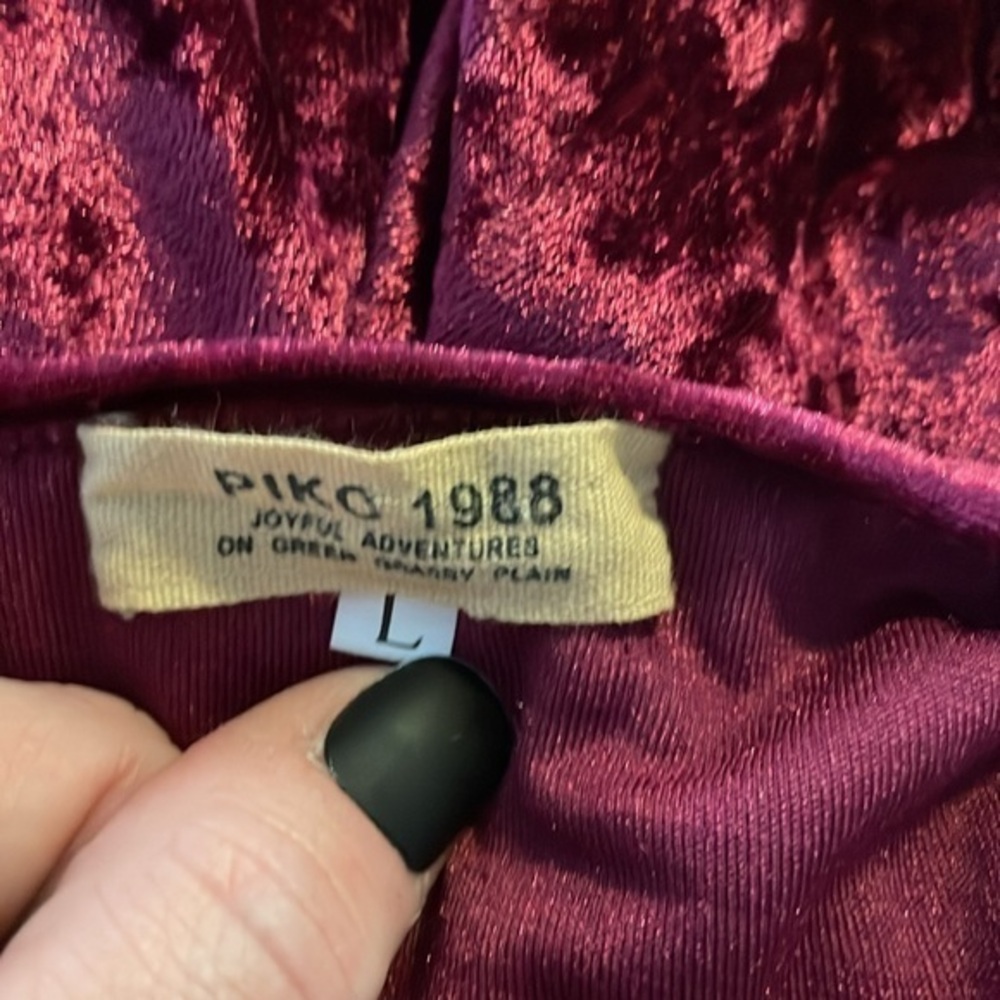 Piko 1988 Crushed  Maroon Wine Velvet Crossed Straps Tunic Shirt Top Size Large‎ - Picture 5 of 7